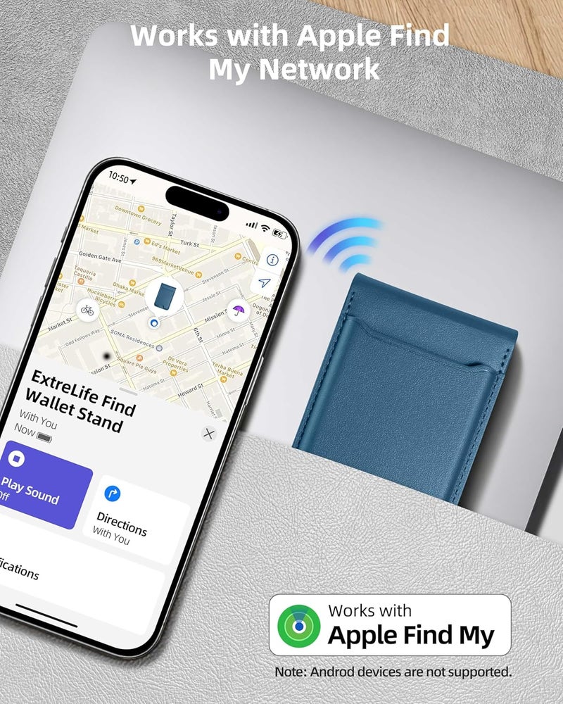 ExtreLife for Magsafe Wallet, Works with Apple Find My, Strongest Magnetic Wallet for iPhone 17/16/15/14/13/12 Series, WalletTracker with Adjustable Stand, 6 Cards Holder, Dark Blue - Image 2